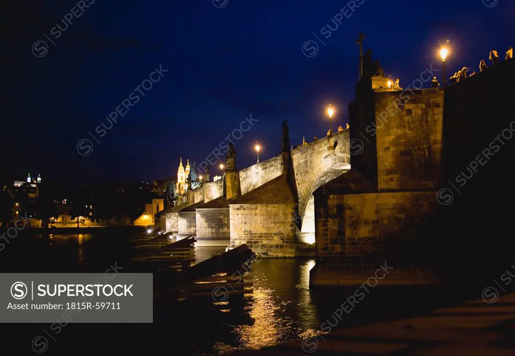 Czech Republic, Prague, Vitava river at night