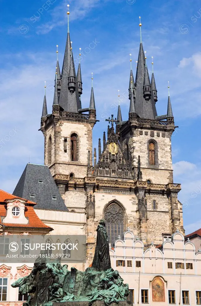 Czech Republic, Prague, Church of Our Lady before Tyn, monument in foreground