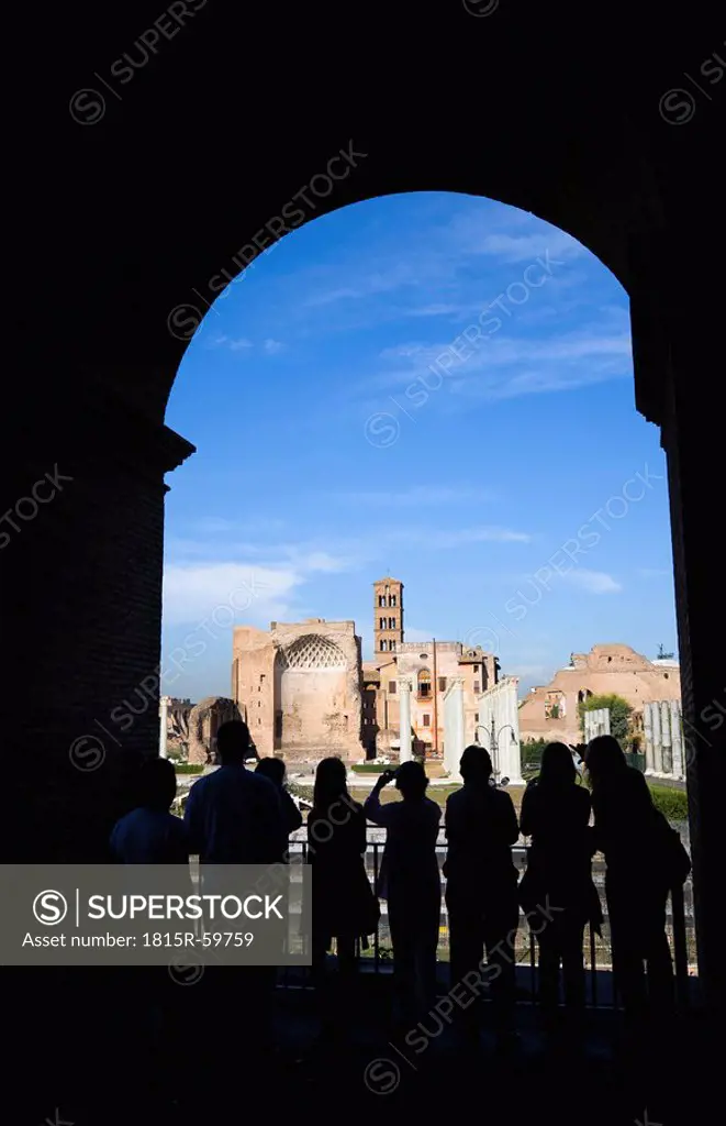 Italy, Rome, Tourists looking at Temple of Venus and Roma