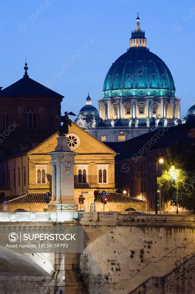 Italy, Rome, Vatican City, Basilica of Saint Peter, Ponte Vittorio Emmanuele at night