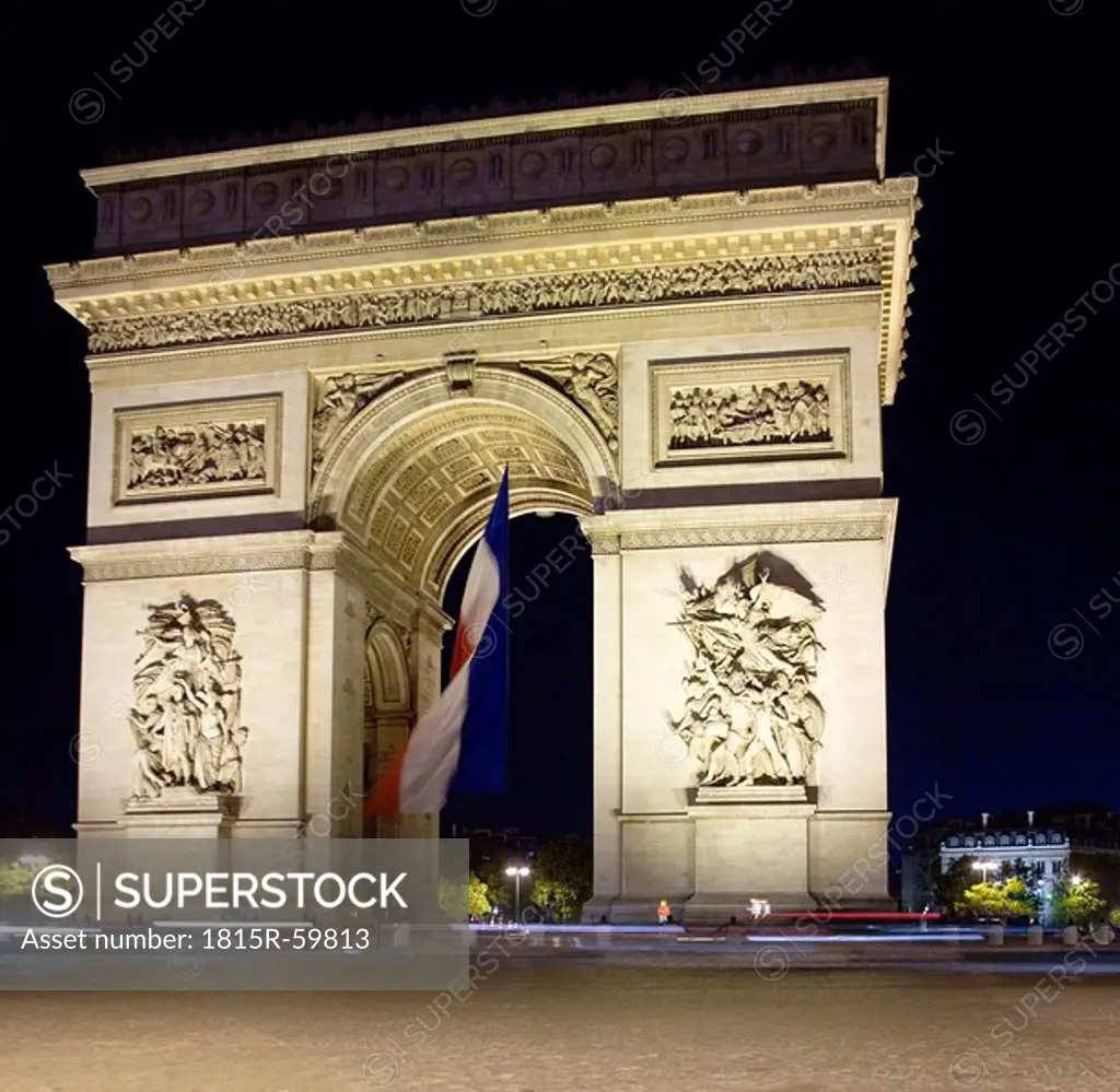 France, Paris, Arc de Triomphe, Place Charles De Gaulle at night