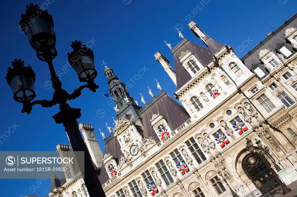 France, Paris, Town Hall, lantern in foreground