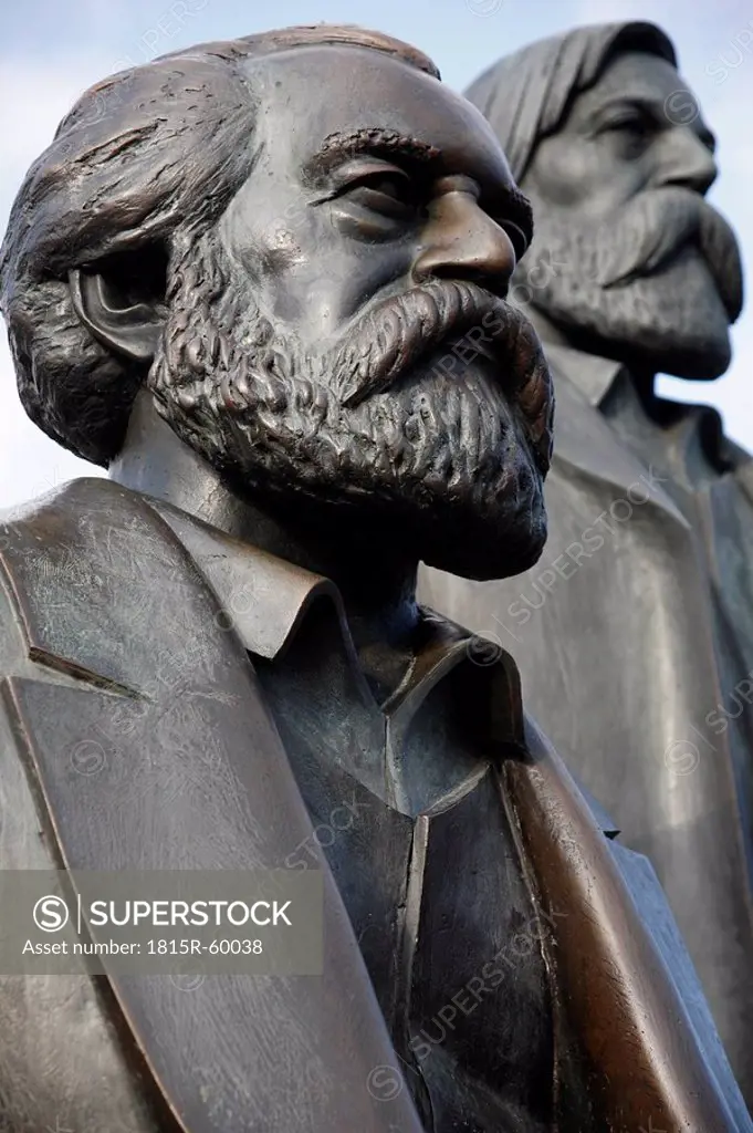 Germany, Berlin, Close_up of two statues, Marx and Engels, close_up