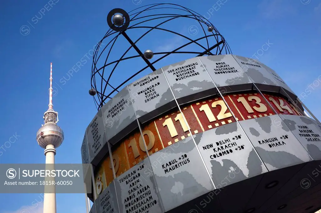 Germany, Berlin, TV Tower and World Clock, low angle view