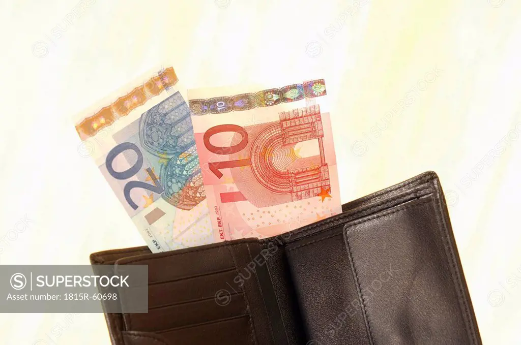 Euro notes in wallet, close up