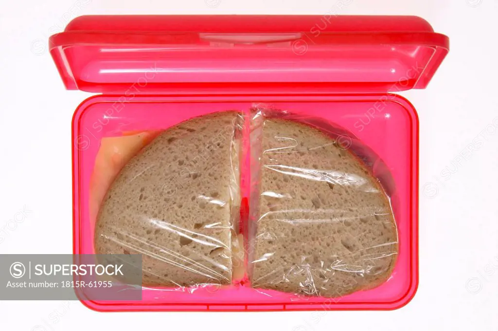 Slice of bread in lunch box, close_up