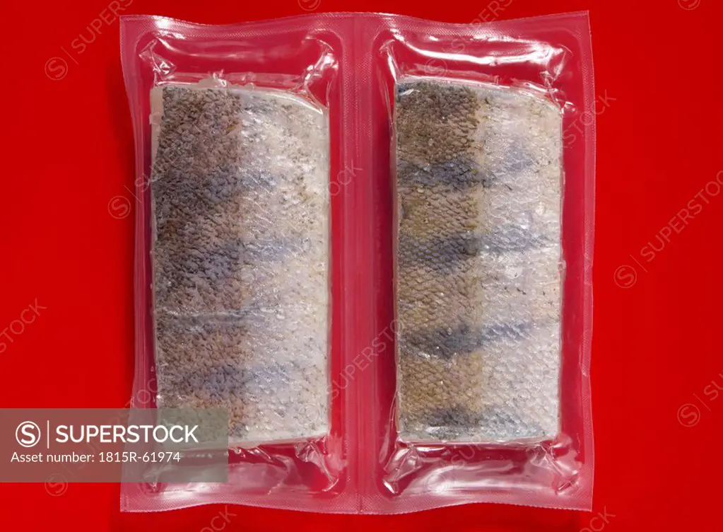 Frozen Mackerel vaccuum packed, elevated view