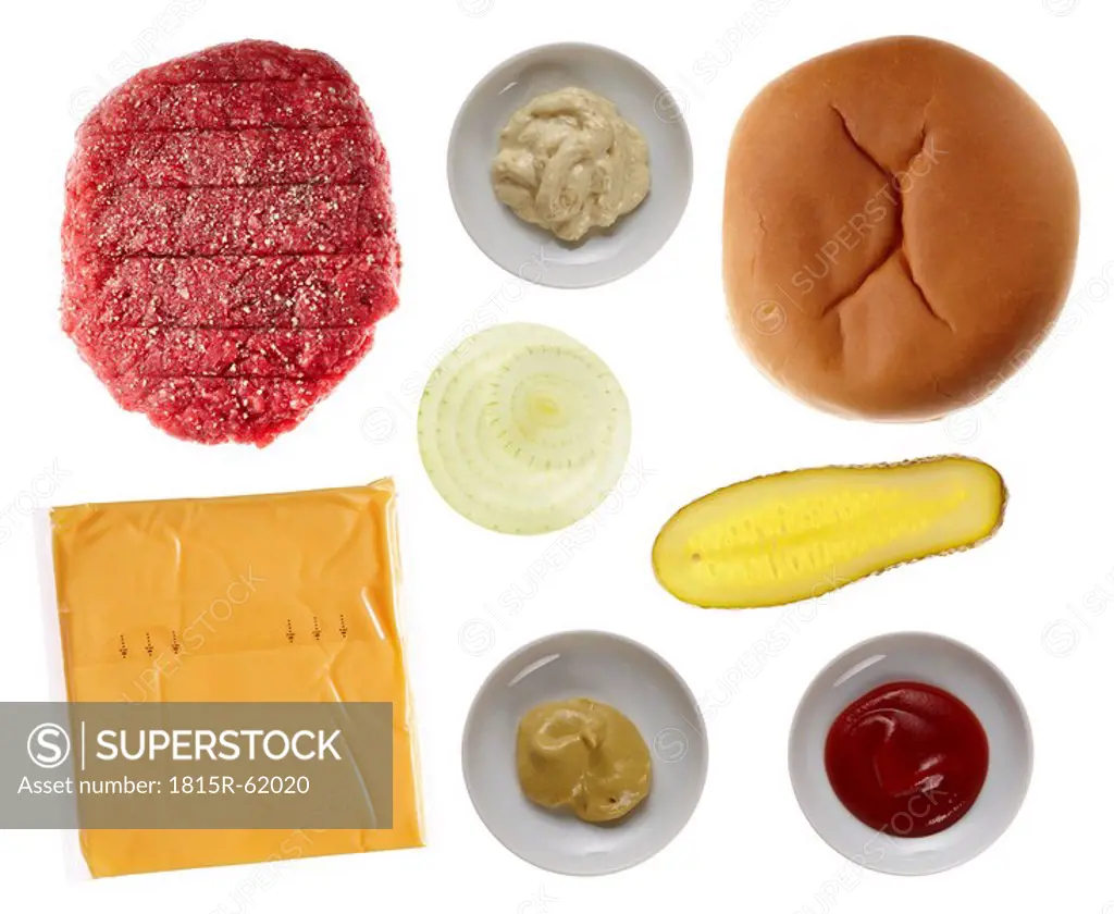 Ingredients for Cheeseburger, elevated view