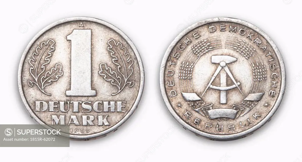Deutschmark coin, close_up, elevated view
