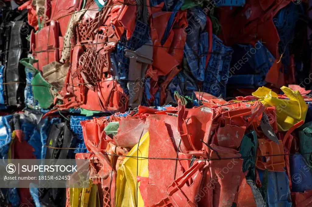 Landfill site, Stacks of waste plastic