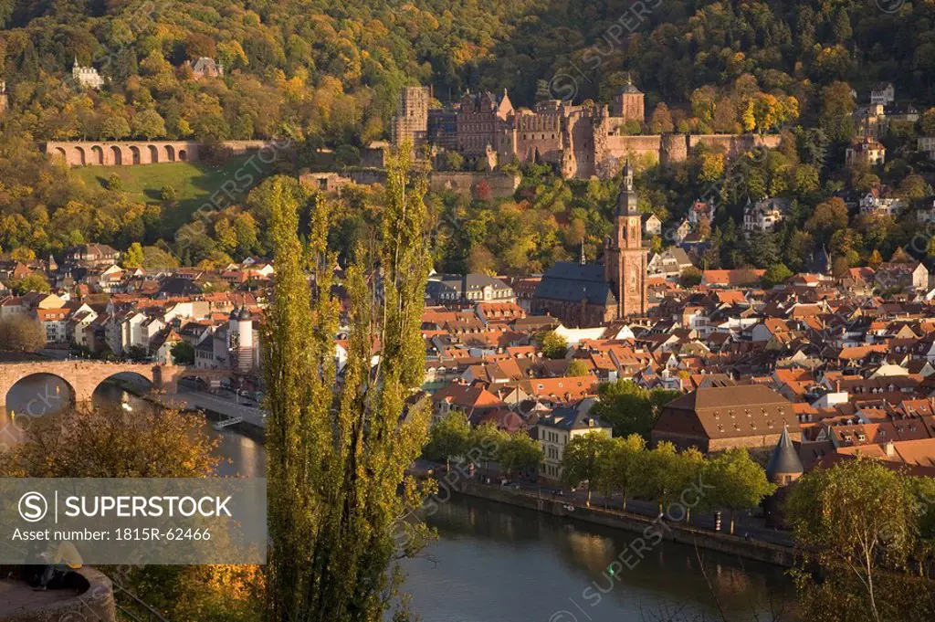 Germany, Baden_Württemberg, Heidelberg, View over Town and river