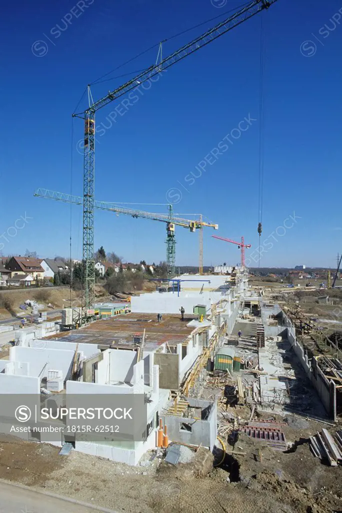 Germany, Building site, Shell with cranes