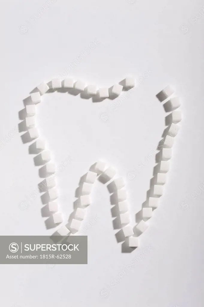 Sugar cubes forming a teeth, elevated view
