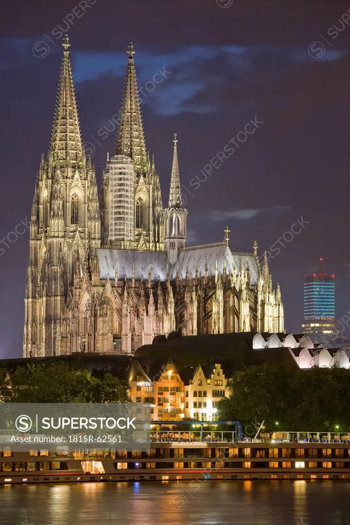 Germany, Cologne, Cathedral illuminated at night