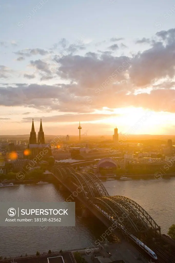Germany, Cologne, Hohenzollern bridge and Cologne Cathedral