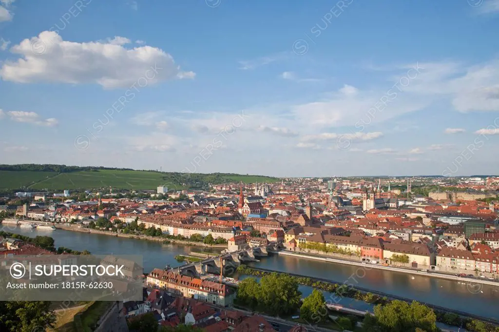 Germany, Bavaria, Franconia, W¸rzburg, View of the town, elevated view