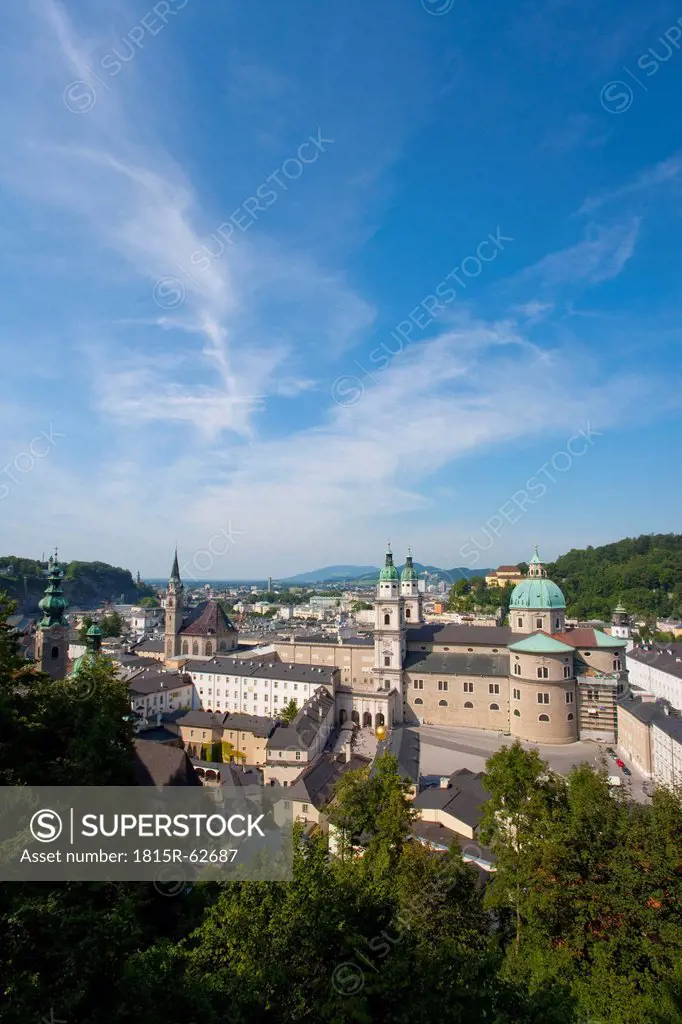 Austria, Salzburg, Cityscape with Franciscan Church and Cathedral