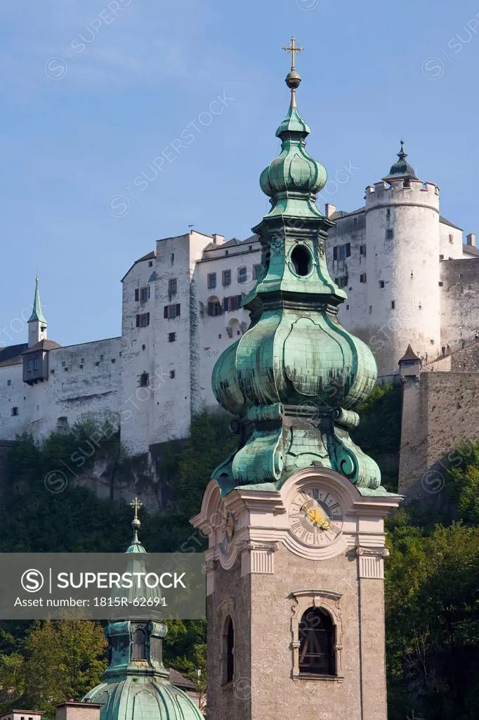 Austria, Salzburg, Abbey of St. Peter, Fortress Hohensalzburg in background