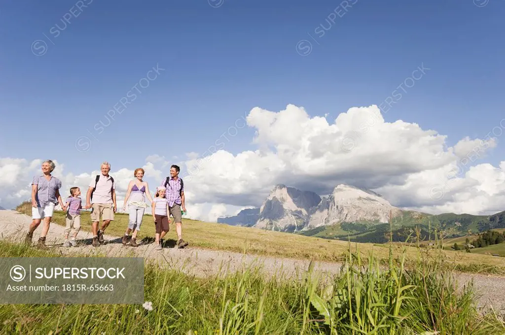 Italy, Seiseralm, Family hiking