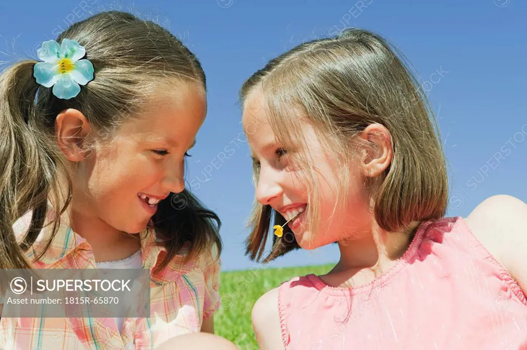 Italy, South Tyrol, Two girls 6_7 10_11 portrait, close_up