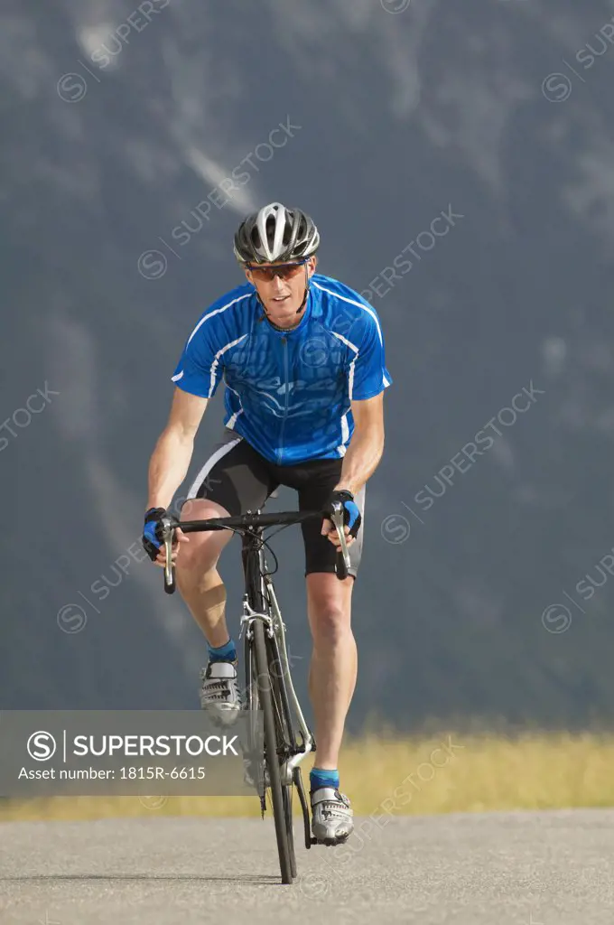 Racing cyclist on way