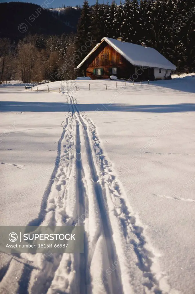 Austria, Salzkammergut, Skid marks in the snow