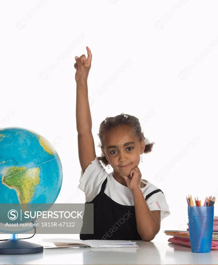 African girl 6_7 raising hand, portrait