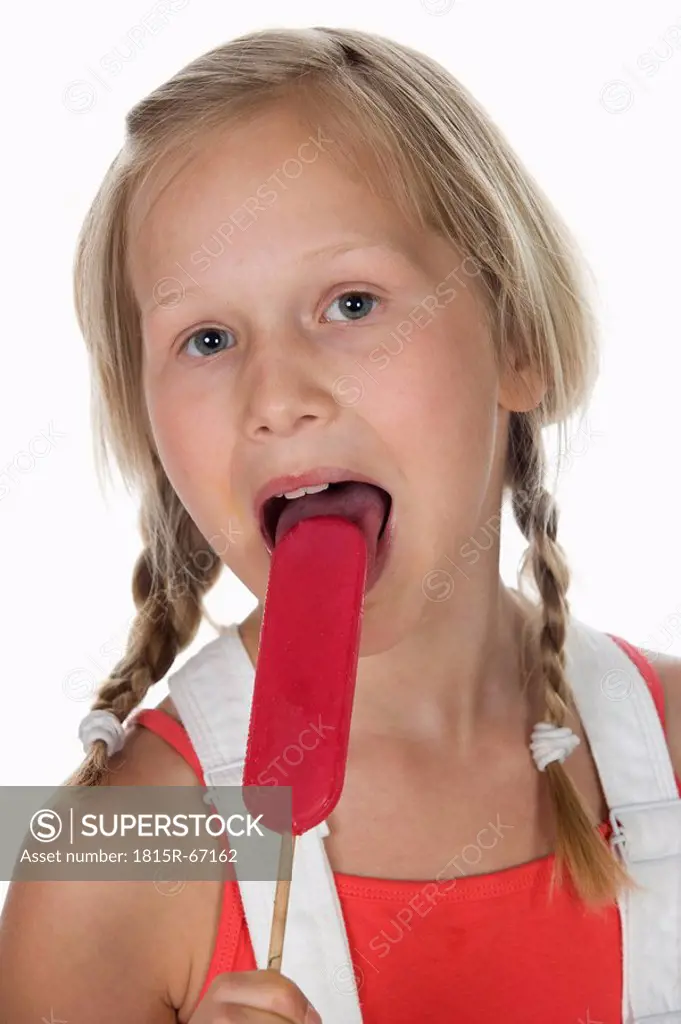 Girl 10_11 licking lollypop, portrait, close_up
