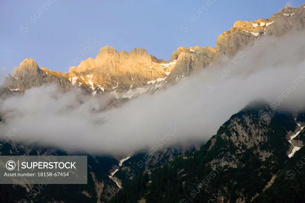 Germany, Bavaria, Karwendel mountains with fog