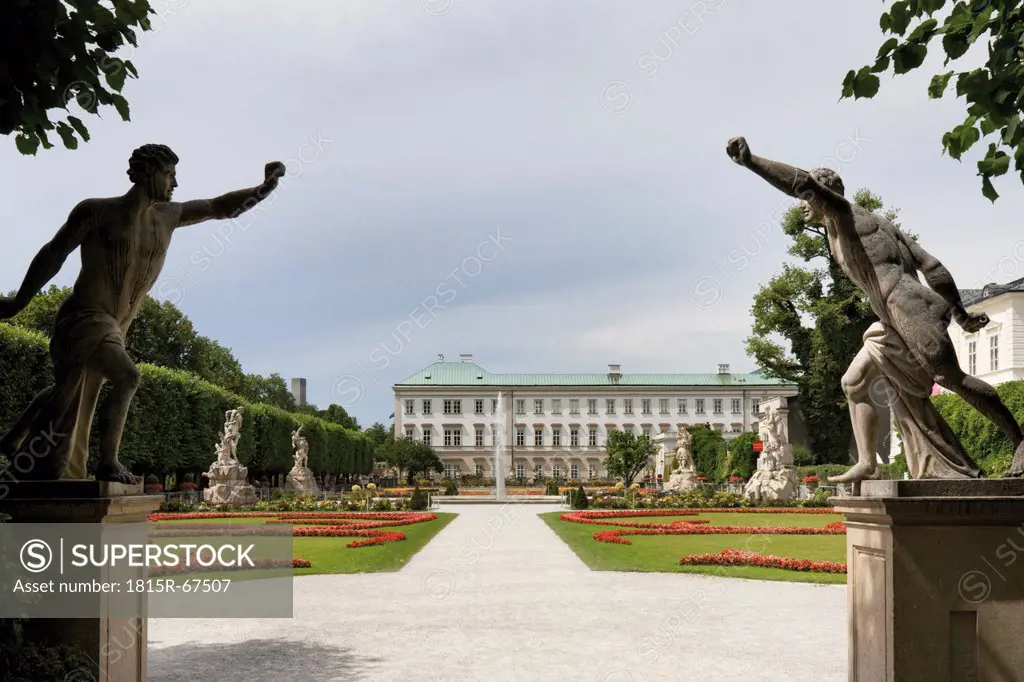 Austria, Salzburg, View of Schloss Mirabell Mirabell Castle and Mirabellgarten Mirabell garden
