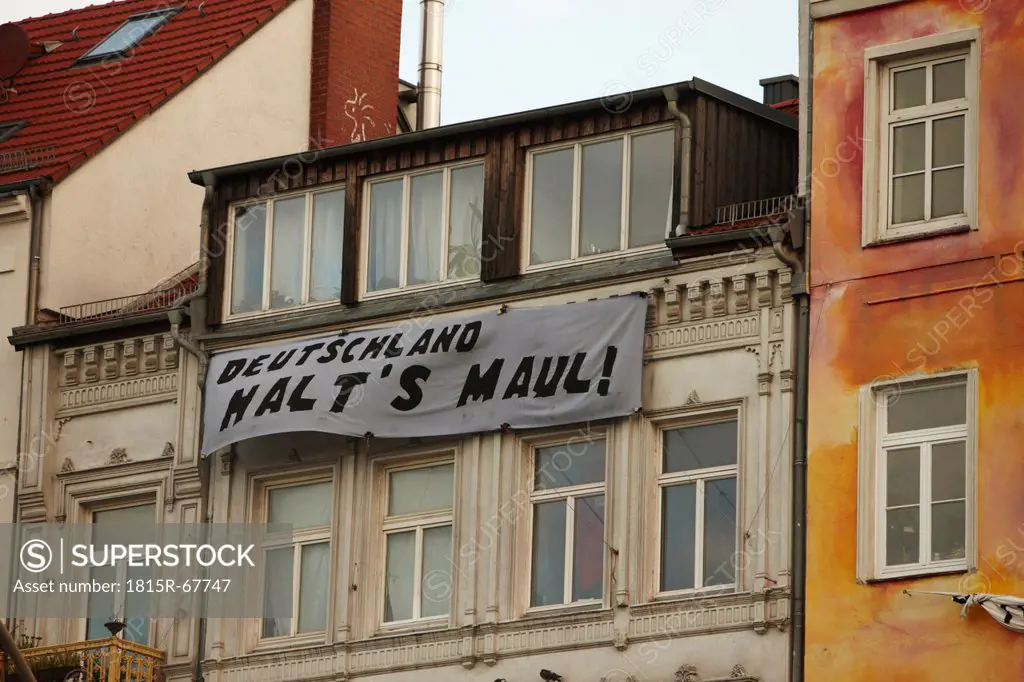 Germany, Hamburg, Banner hanging on building