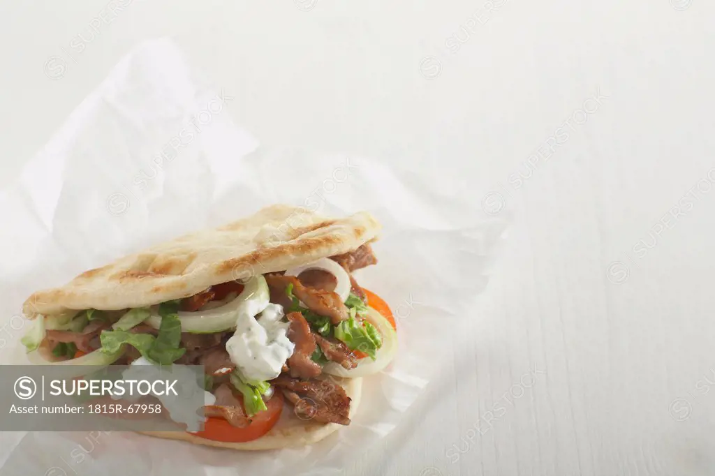 ´gyros´ sandwich on white background, close_up