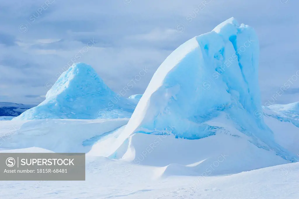 Antarctica, View of iceberg sculptures