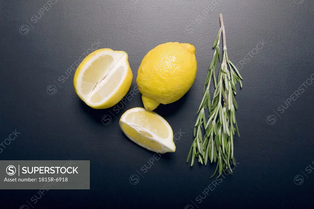 Lemons and rosemary, elevated view