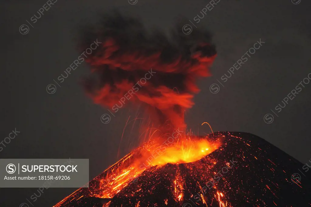 Indonesia, Sumatra, Krakatoa volcano erupting