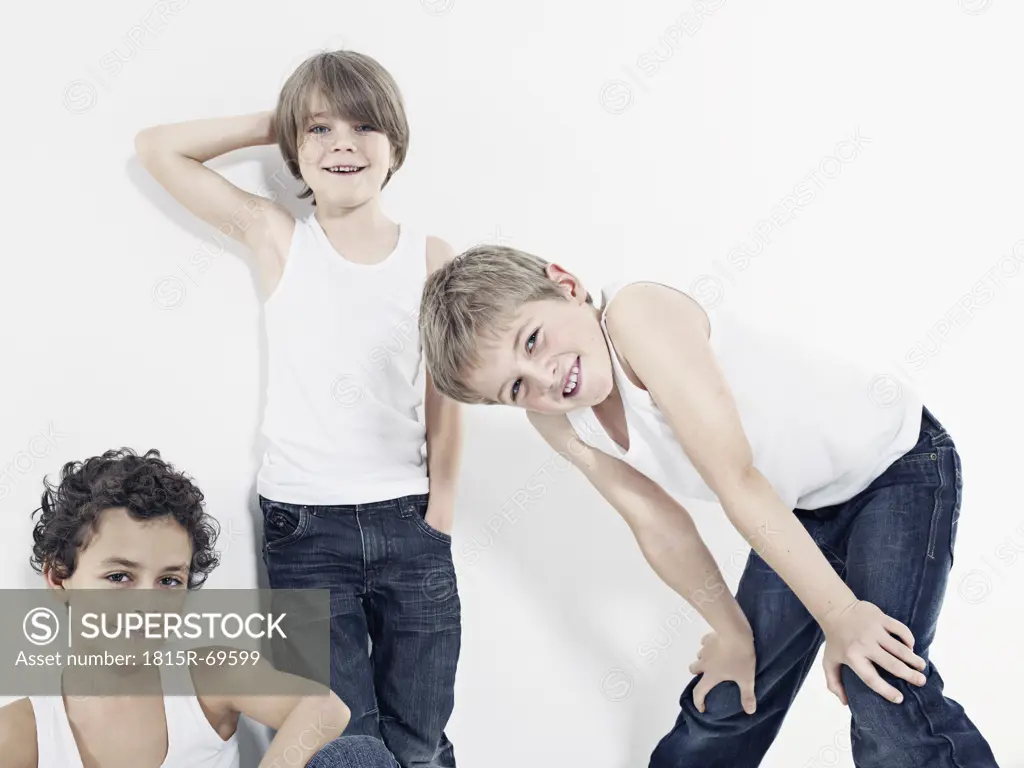 Boys 8_11 posing against white background