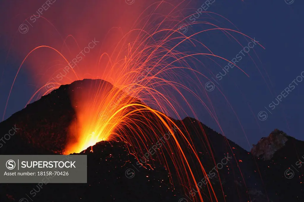 Italy, Sicily, Stromboli volcano erupting