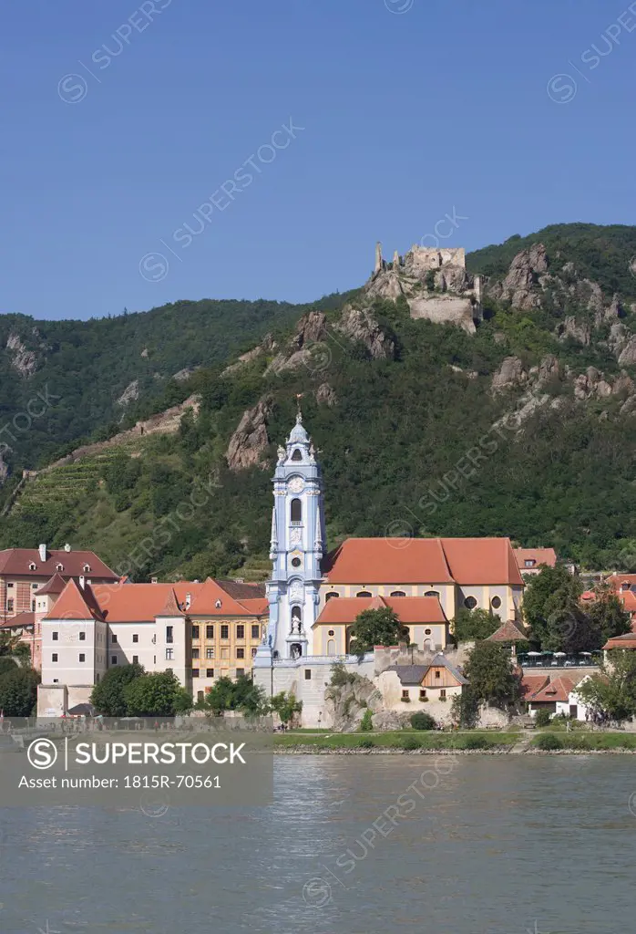 Wachau, Spitz, Danube river, castle duernstein, church