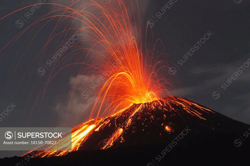 Indonesia, Sumatra, Krakatoa volcano erupting
