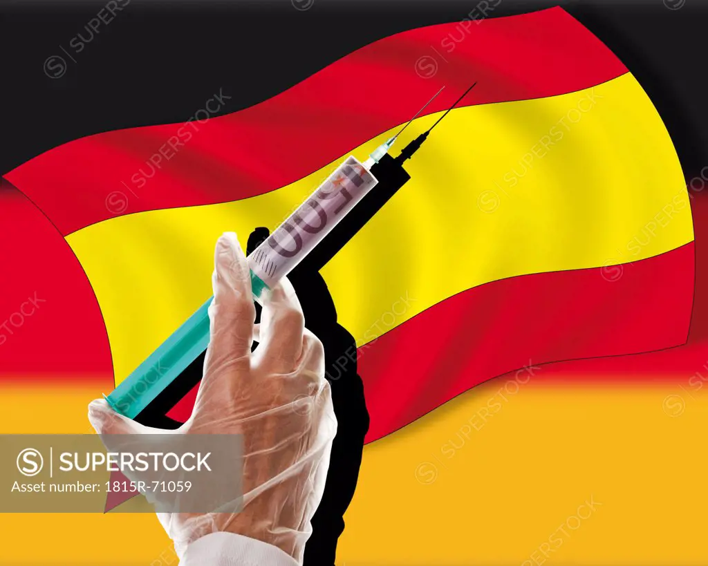Close up of cash injection on spanish flag against german flag