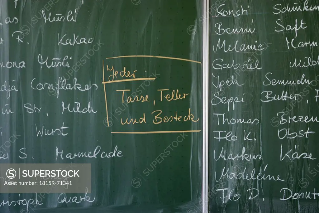 Germany, Bavaria, Chalk board in classroom, close_up