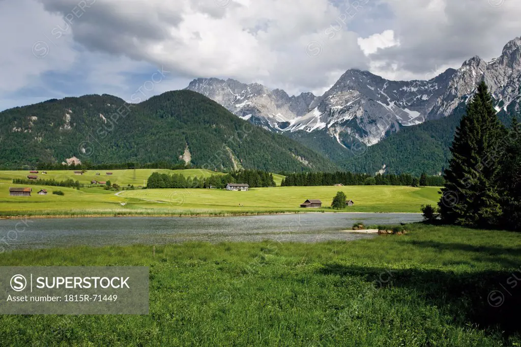 Germany, Bavaria, Lake Schmalsee with Karwendel mountains in background