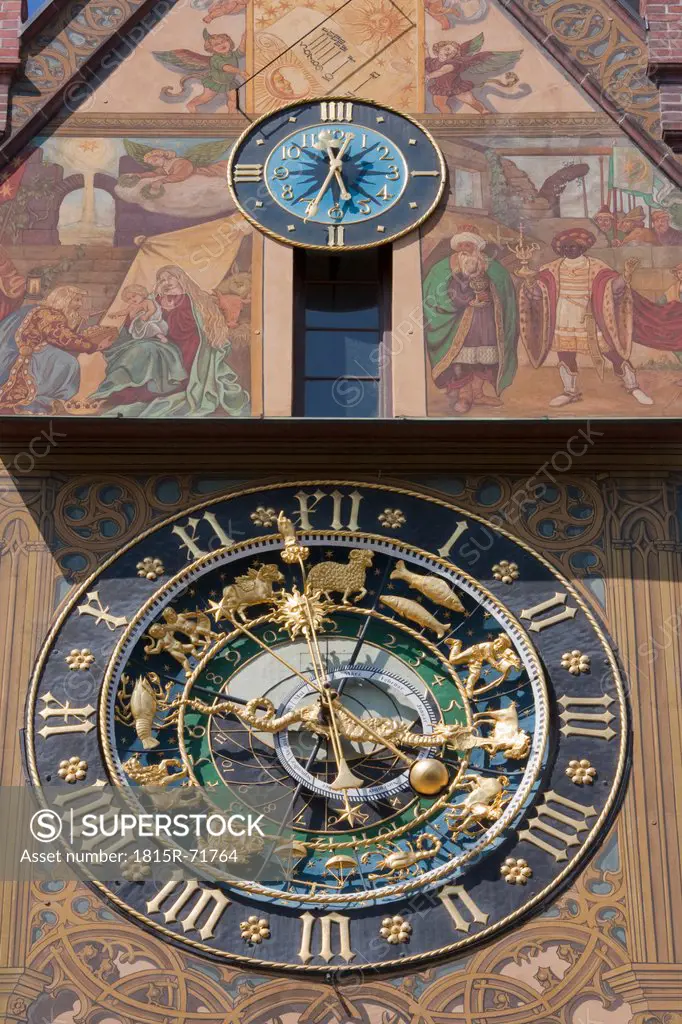 Germany, Ulm, Astronomic clock on town hall facade