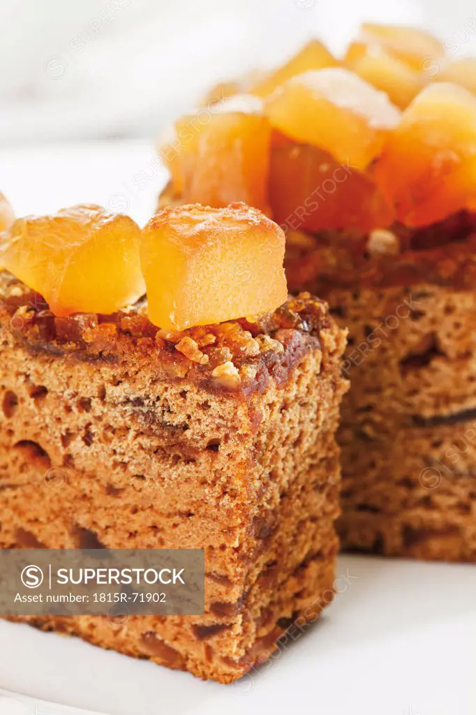 Ginger cake with candied ginger in palte