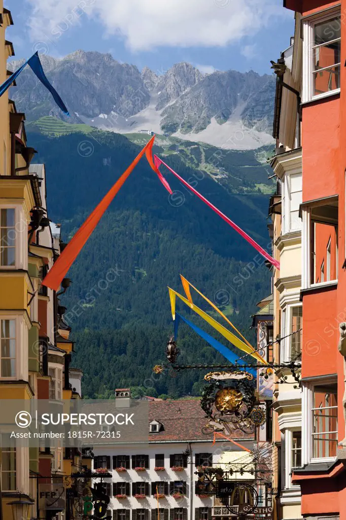 Austria, Tyrol, Innsbruck, View of building with mountain in background