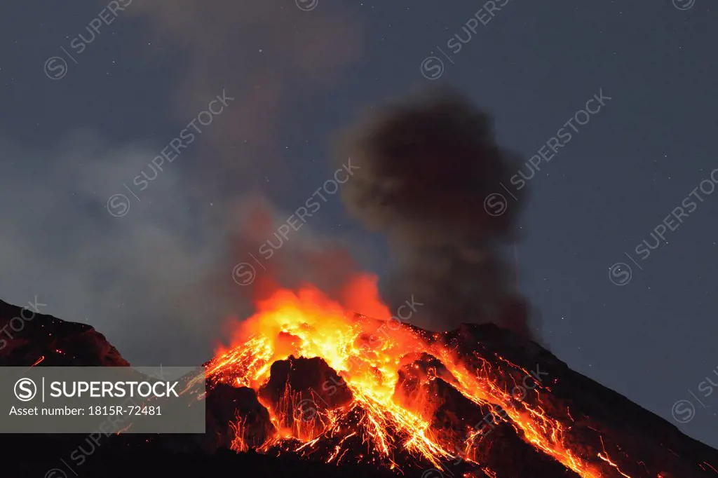 Italy, Sicily, Lava flow from stromboli volcano
