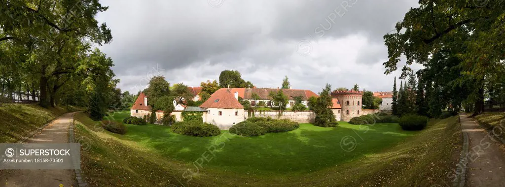Czech Republic, Bohemia, Trebon, View of city wall against sky