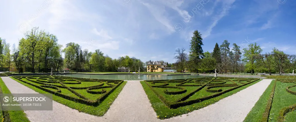 Austria, Salzburg, View of Schloss Hellbrunn palace garden
