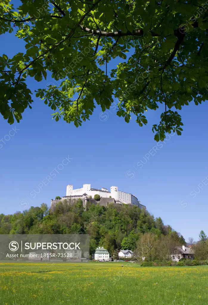Austria, Salzburg, Festung Hohensalzburg, View of Hohensalzburg castle against blue sky