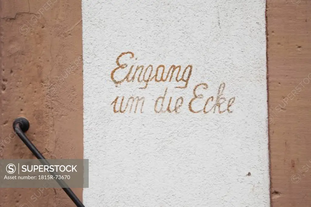 Germany, Rhineland_Palatinate, German Wine Route, Wachenheim, Close up of text written on house facade